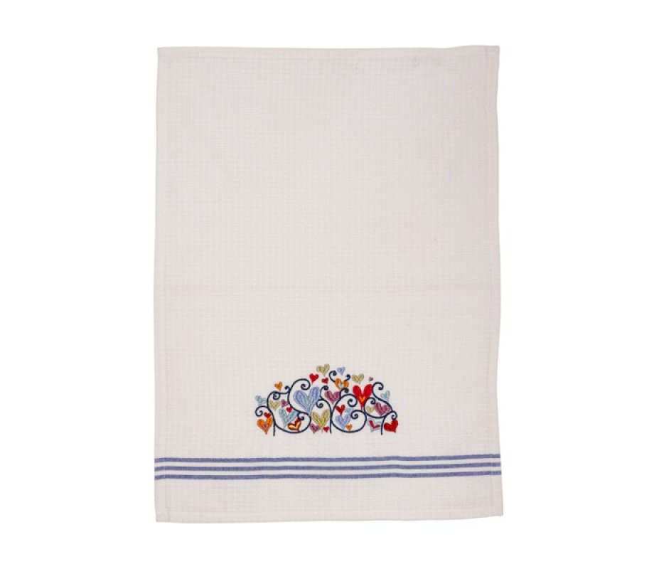 Netilat Yadayim Towel, Embroidered Colorful Hearts Motif - Yair Emanuel