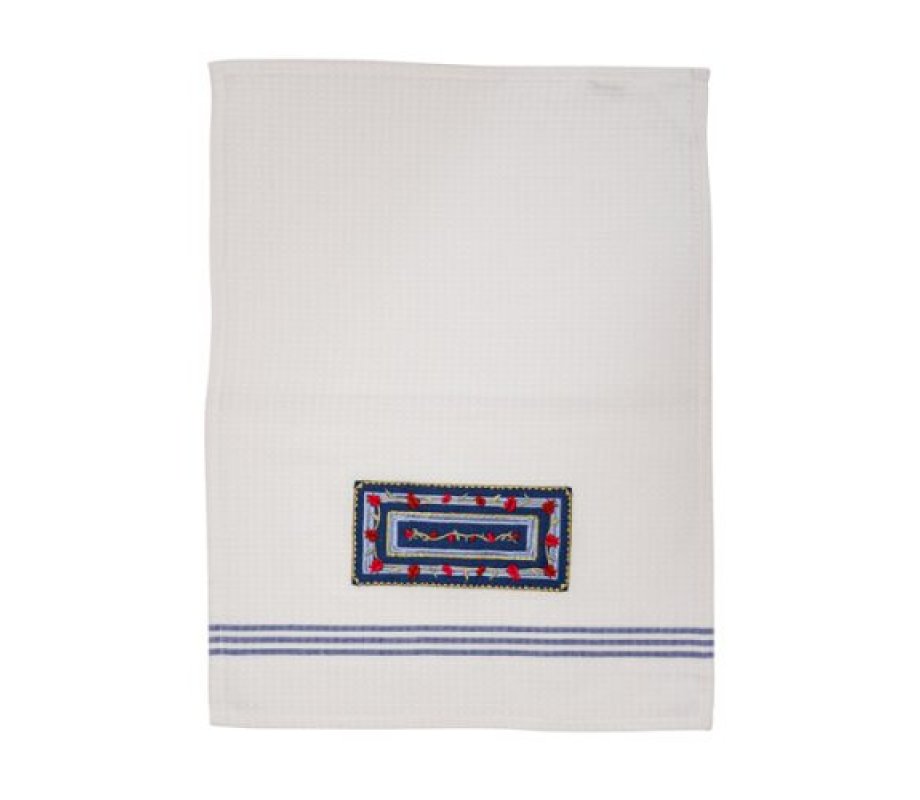Netilat Yadayim Towel, Embroidered Pomegranates on Blue – Yair Emanuel