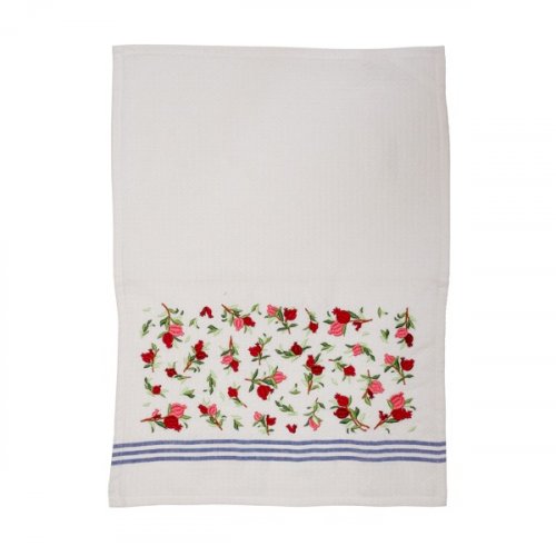 Netilat Yadayim Towel, Embroidered Small Pomegranates, Pink & Red - Yair Emanuel