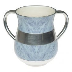 Netilat Yadayim Wash Cup, Light Blue Marble Design - Aluminum