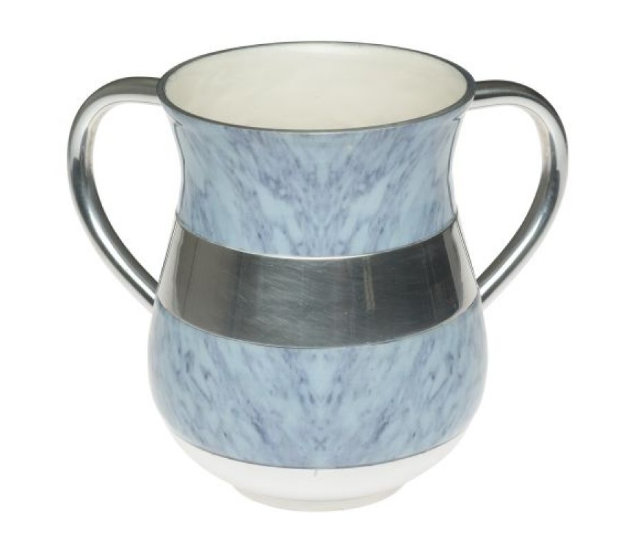 Netilat Yadayim Wash Cup, Light Blue Marble Design - Aluminum