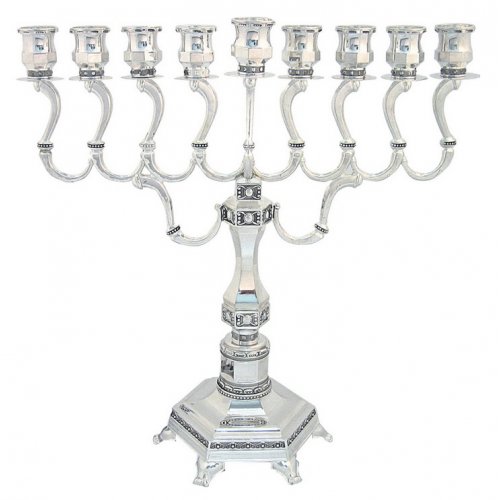 Nickel Plated Decorative Chanukah Menorah with Graceful Branches - 11 Inches Height