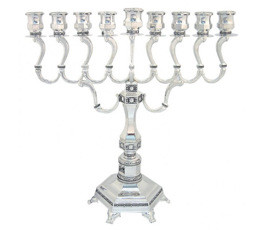 Nickel Plated Decorative Chanukah Menorah with Graceful Branches - 11 Inches Height