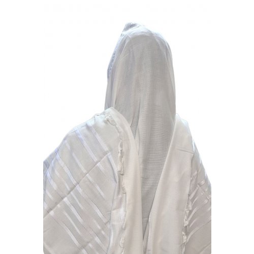 Non Slip Acrylic Prayer Shawl, Textured Checkerboard Weave  Silver and White Stripes