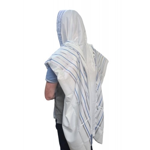 Non Slip Lightweight Acrylic Tallit Prayer Shawl with Silver and Light Blue Stripes