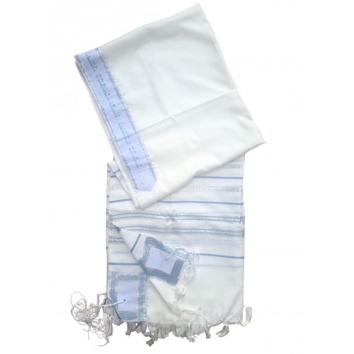 Non Slip Lightweight Acrylic Tallit Prayer Shawl with Silver and Light Blue Stripes
