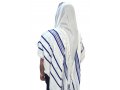 Non-Slip Acrylic Prayer Shawl, Textured Checkerboard Weave  Silver and Blue Stripes