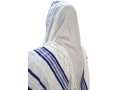 Non-Slip Acrylic Prayer Shawl, Textured Checkerboard Weave  Silver and Blue Stripes