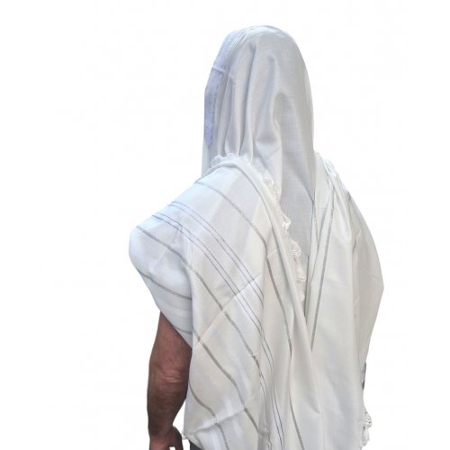 Non-Slip Lightweight Acrylic Tallit Prayer Shawl with Silver and White Stripes - Noam