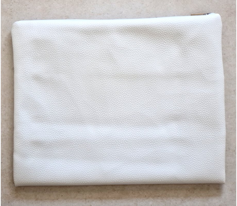 Off-White Faux Leather Tallit and Tefillin Bag Set - Silver Embroidered Hebrew Prayer