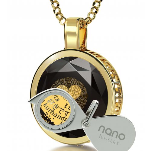 Onyx Round Gold Plate I Love You Pendant - Nano