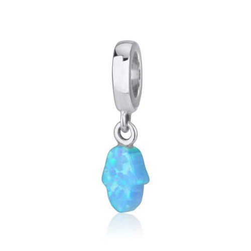 Opal Hamsa Charm in Silver