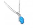 Opal Hamsa Necklace Light Blue Pendant in 925 Sterling Silver