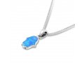 Opal Hamsa Necklace Light Blue Pendant in 925 Sterling Silver