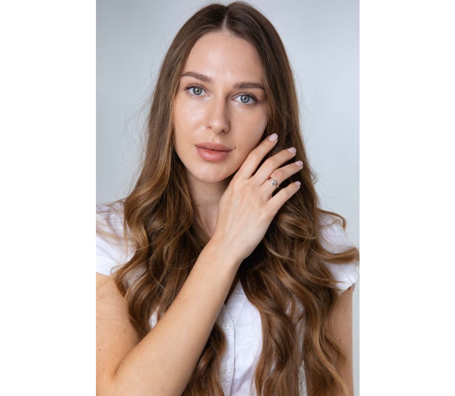 Open Sterling Silver Ring, Star of David and Red Pomegranate and Shema Yisrael