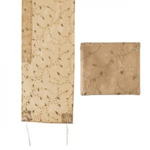 Organza Tallit Set, Floral Design, Gold - Yair Emanuel