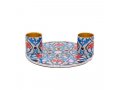 Oriental Design Small Metal Candle Holders on Attached Tray - Yair Emanuel