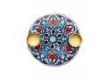Oriental Design Small Metal Candle Holders on Attached Tray - Yair Emanuel