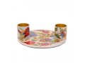 Oriental Flowers Small Metal Candle Holders on Attached Tray - Yair Emanuel