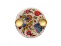Oriental Flowers Small Metal Candle Holders on Attached Tray - Yair Emanuel