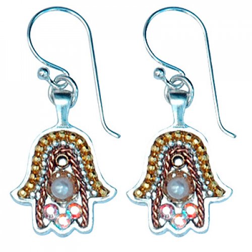 Oriental Silver Hamsa Earrings - Ester Shahaf