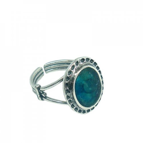 Oval Roman Glass Sterling Silver Adjustable Ring