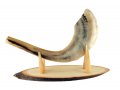 Oval Wood Shofar Stand with Kudu Horn Clips – For Rams Horn Length 11-18 Inches