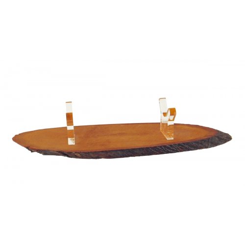 Oval Wood Stand for Shofar with Lucite Clips - For Rams Horn 11-18 Inches length