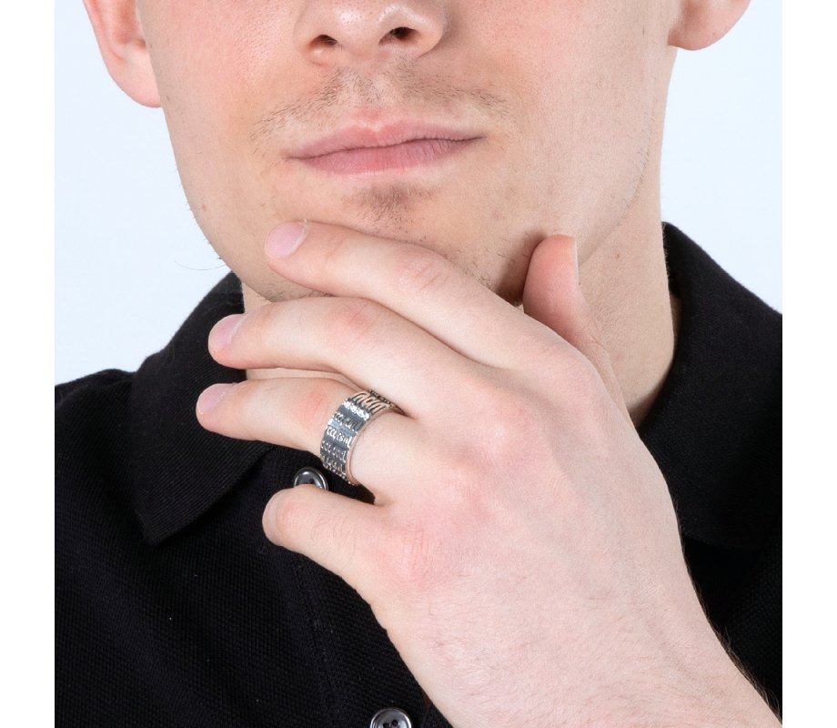 Oxidized Black Sterling Silver Ring - Shema Yisrael Prayer Words