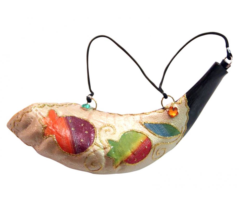 Painted Pomegranate Anointing Ram's Horn Shofar
