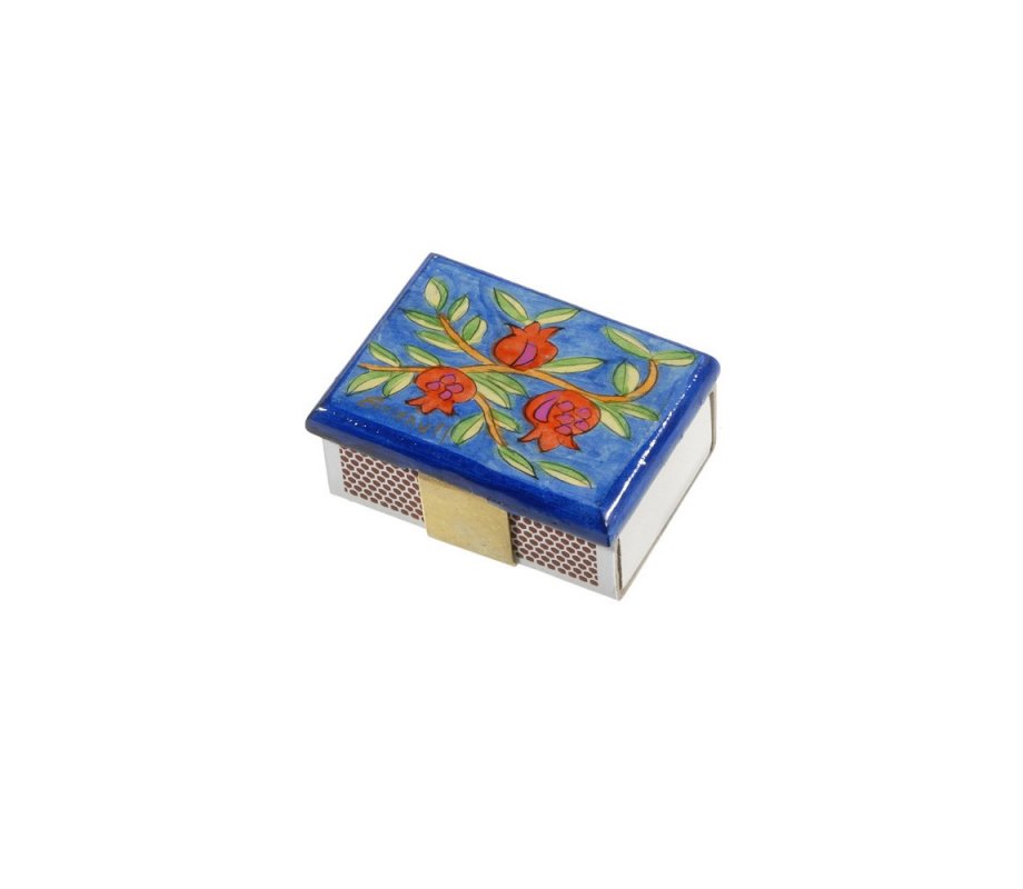 Painted Wood Matchbox Holder - Red Pomegranate by Yair Emanuel