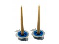 Pair Aluminum Pomegranate Candle Holders - Silver and Blue by Shraga Landesman