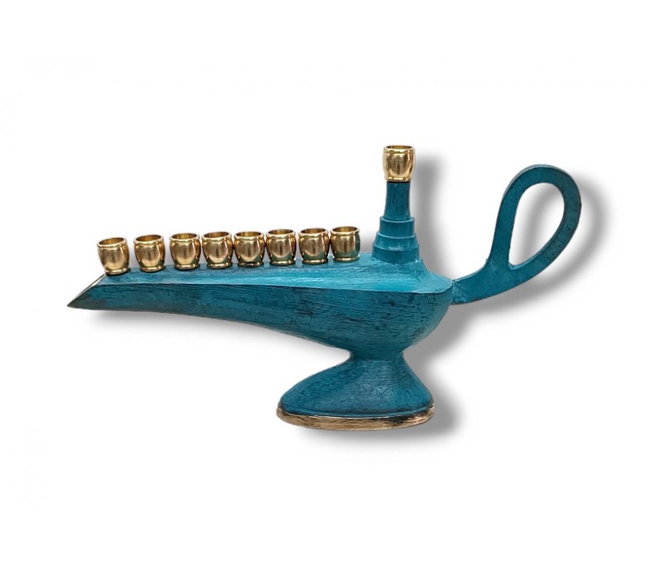 Patina Aladdin Lamp Chanukah Menorah, Small For Candles - 7 Inches