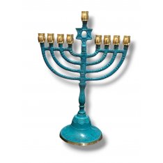 Patina Chanukah Menorah in Classic Design with Decorative Star of David - 8 Inches High