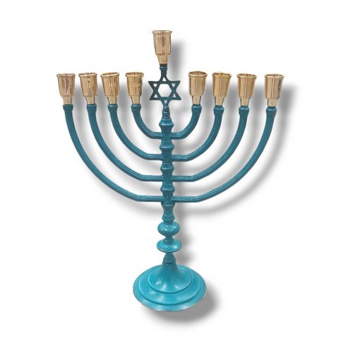 Patina Chanukah Menorah with Star of David, Oil or Candles - 14 Inches