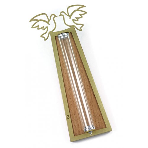 Peace Doves Mezuzah Case Gold and Shaded - Aluminum Lucite by Shraga Landesman