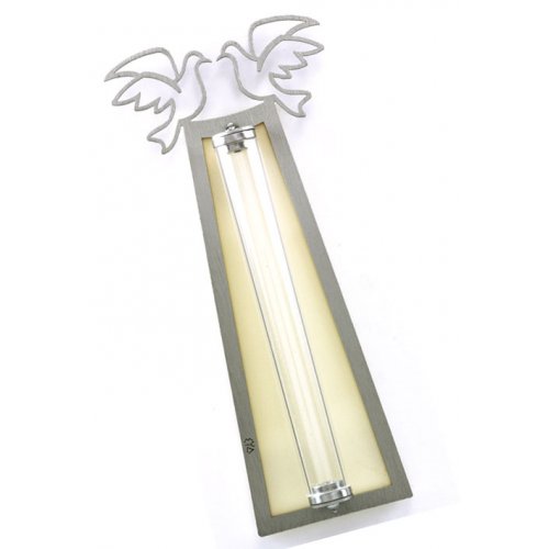 Peace Doves Mezuzah Case Silver and White - Aluminum, Lucite by Shraga Landesman