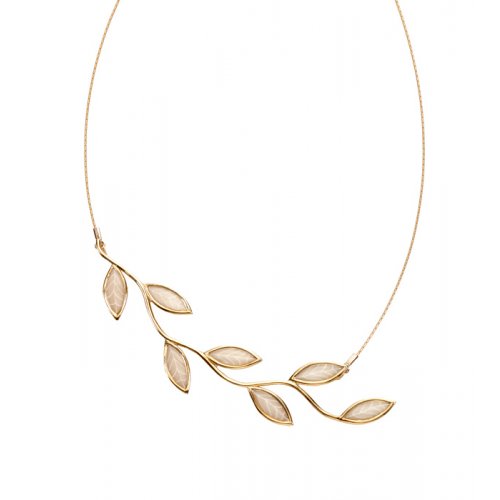 Pearl Color Olive Leaf Branch Necklace by Adina Plastelina