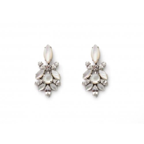Pearl and Crystal Earrings in Handcrafted Flower Design, Pearl Jam Collection - Amaro