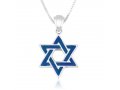 Pendant Necklace, Blue Enamel Star of David  Sterling Silver