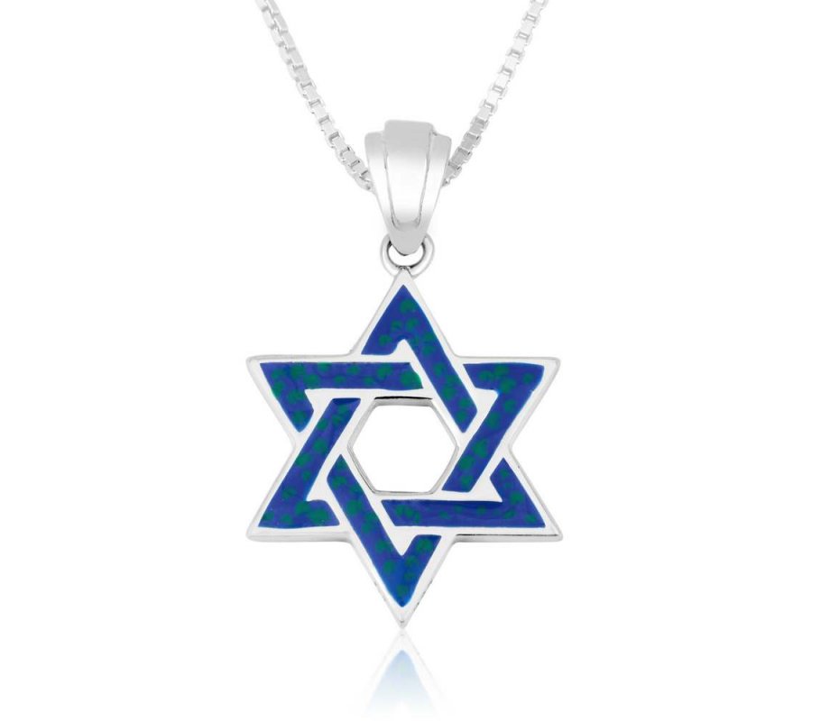 Pendant Necklace, Blue Enamel Star of David – Sterling Silver