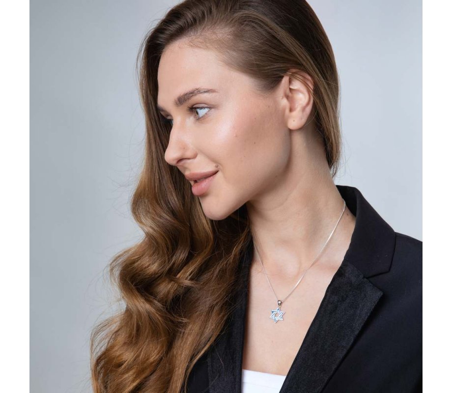 Pendant Necklace, Blue Enamel Star of David – Sterling Silver