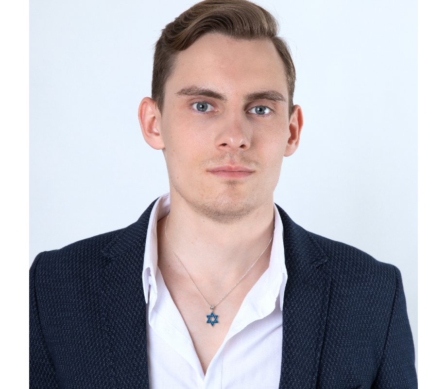 Pendant Necklace, Blue Enamel Star of David – Sterling Silver