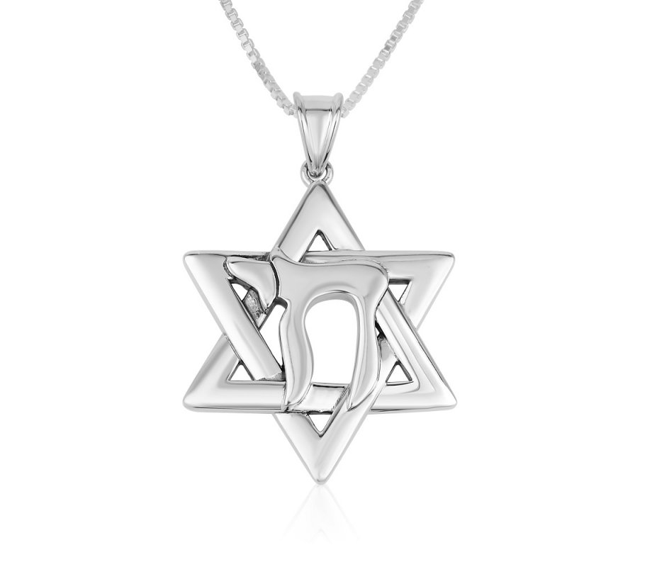Pendant Necklace, Chai Letters on Star of David - Sterling Silver