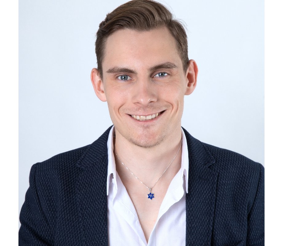 Pendant Necklace, Chai Overlaid on Blue Enamel and on Reverse – Sterling Silver