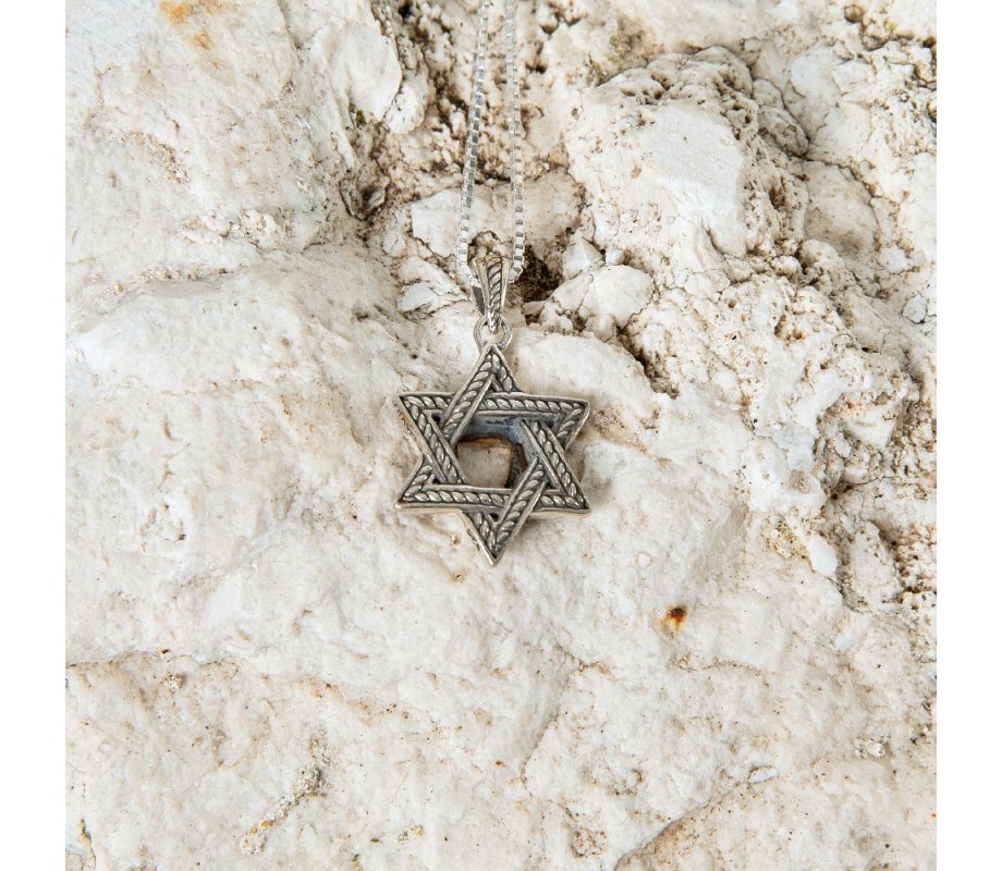 Pendant Necklace, Chai and Star of David - Gold Plate and Textured Sterling Silver