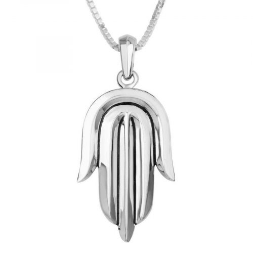 Pendant Necklace, Contemporary Style Hamsa Hand  Sterling Silver