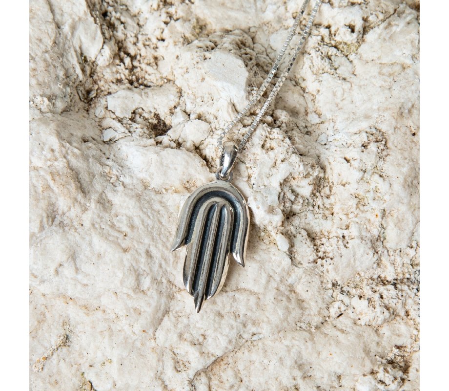 Pendant Necklace, Contemporary Style Hamsa Hand – Sterling Silver