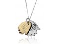 Pendant Necklace, Double Hamsas with Blessing Words in Silver and Gold - Ha'ari Jewelry