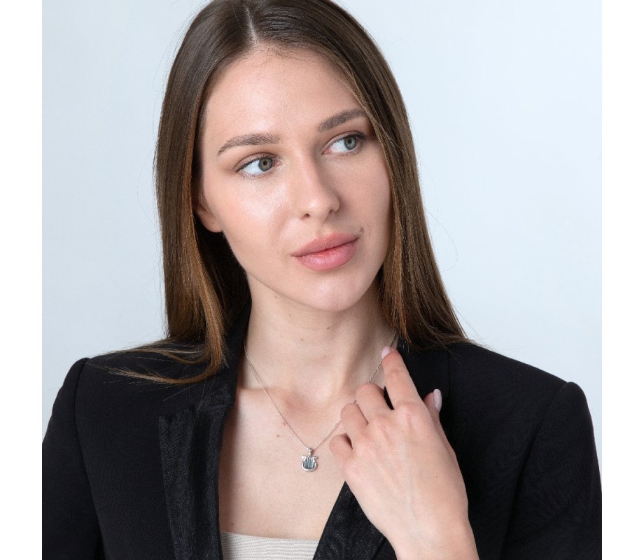 Pendant Necklace, Harp of King David on Eilat Stone - Sterling Silver